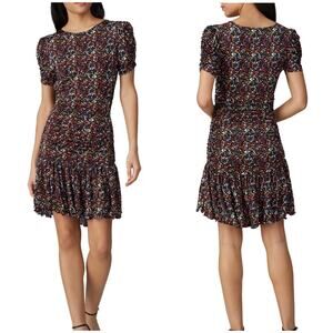 Tanya Taylor Floral Puff Sleeve Mini Dress M Ruffle Hem Drop Waist